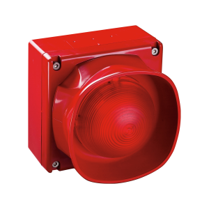 Açık alan sirenli flaşör, hava koşullarına dayanıklı, çok tonlu, izolatörlü, kırmızı